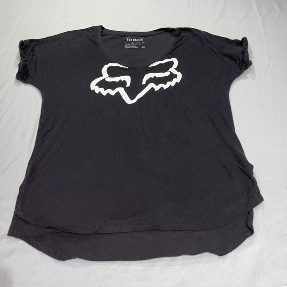 Fox Racing Tops - Fox Racing‎ Womens Black Graphic T-Shirt Logo Scoop Neck Cotton Size Medium